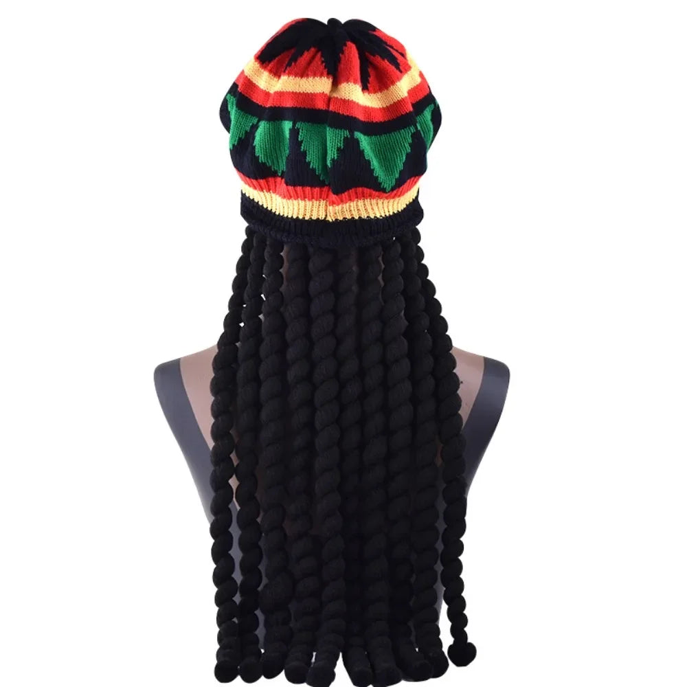 Unisex Dreadlocks Beanie Hat with Fake Braids Jamaican Rasta Reggae Cap Crochet Knitted Skull Cap for  Halloween Christmas Party