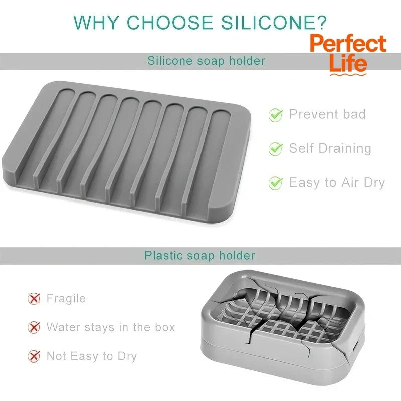 Silicone Self Draining Soap Dish Holder 1Pcs for Shower