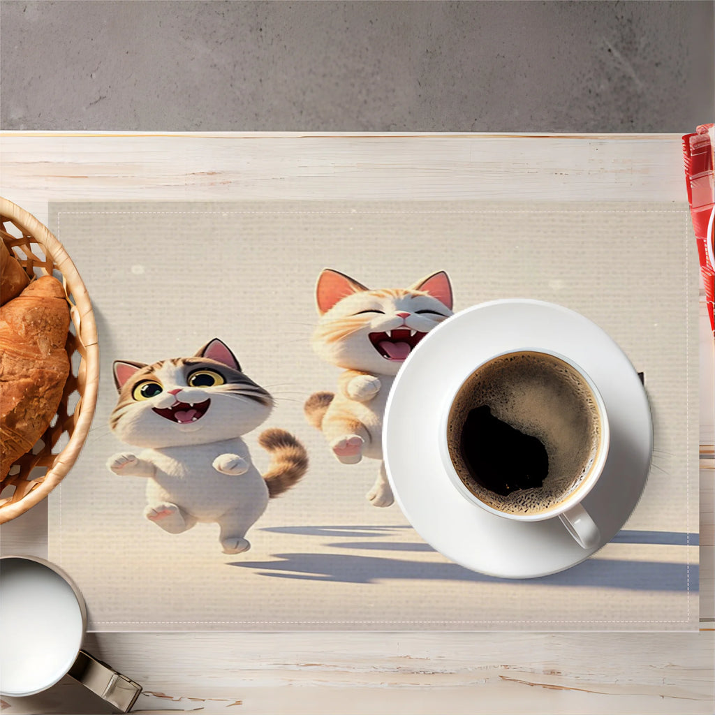 Cat Print Linen Placemats, Table Mat Set
