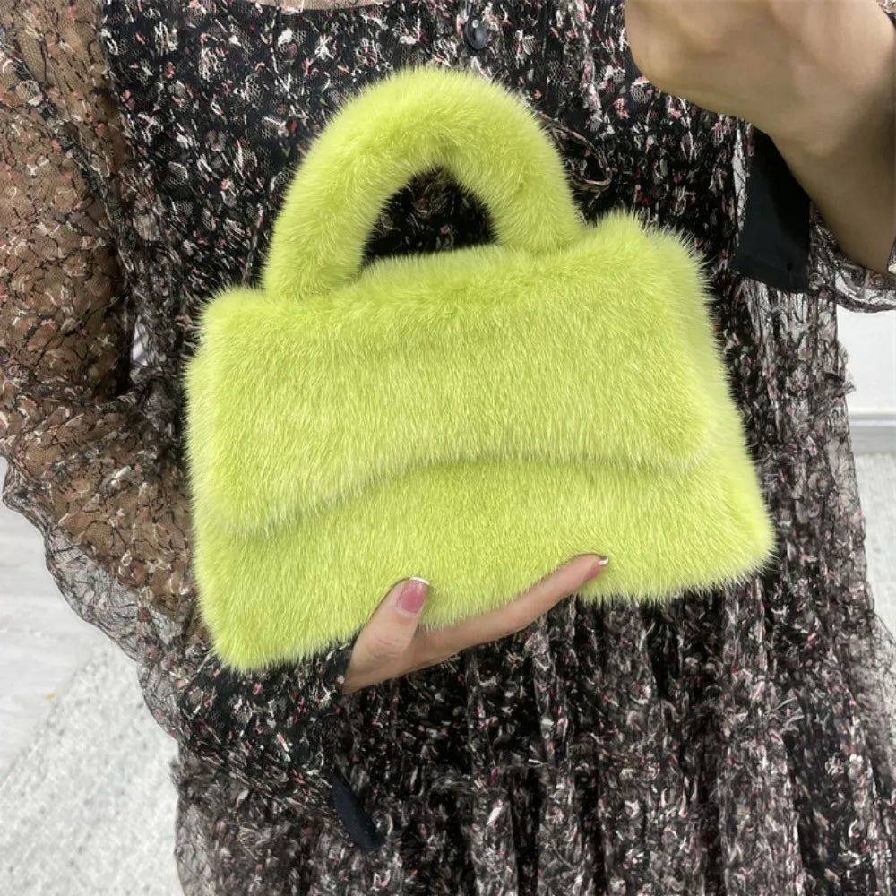 Mink Fur Small Bag for Woman Luxury Designers Handbag Women Black
