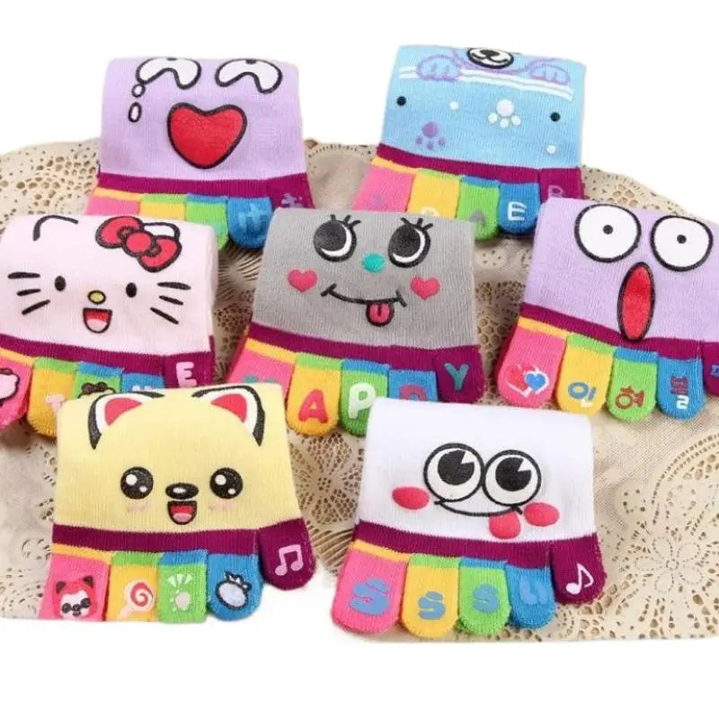 NEW Cute Cartoon Five-toed Crew Finger Socks, Breathable Short Cotton Socks for Casual Wear, Novelty Toe Socks with Funny Design