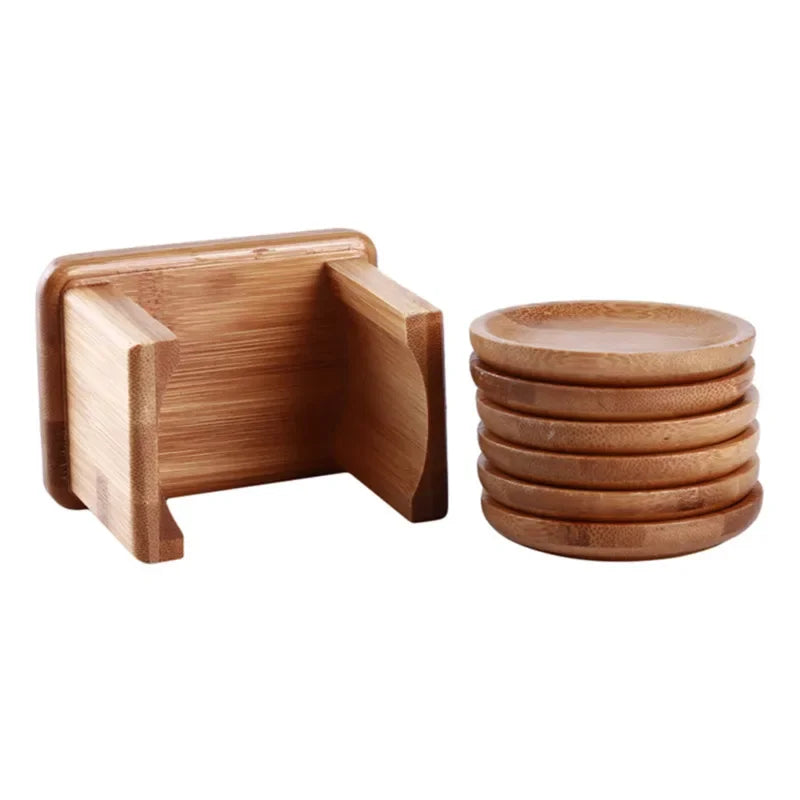 6PCS Round Shape Bamboo Coaster Cup Rest   for Glass Cups Tea Cup Coffe Mug Bottle Water Holder Natural Home Decor