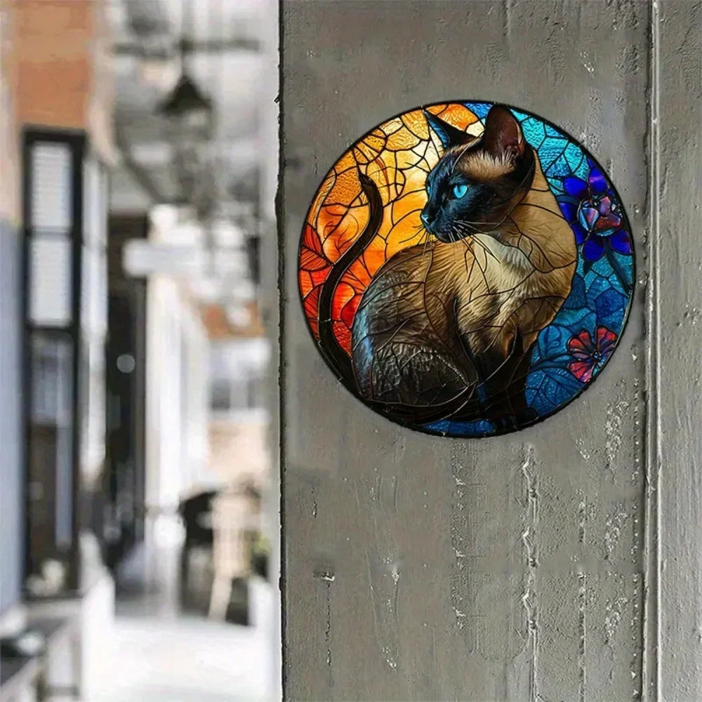 Cute Black Cat Gift Theme Round Metal Aluminum Sign Art Desktop Decorative Plates for Bar Cafe Club Yard Home Office Wall Decor