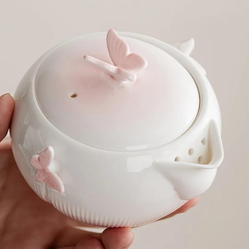 Butterfly-shaped tea set with storage bag, portable camping ceramic teapot suitable for outdoor, travel, and home use