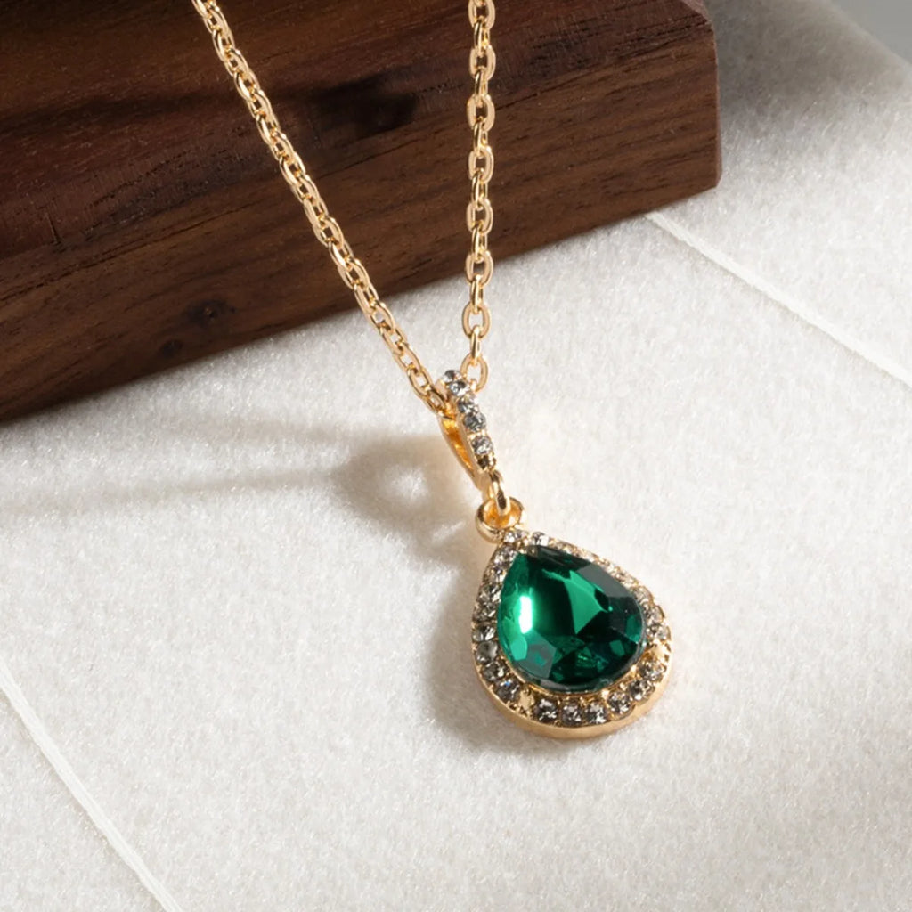 Zircon Drop Pendant Necklaces Stainless Steel