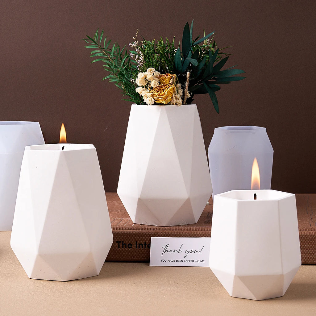 Geometric Hexagonal Jar Silicone Mold DIY Plaster Concrete Casting Pen Holder Vase Jewelry Storage Mold Craft Making Home Decor