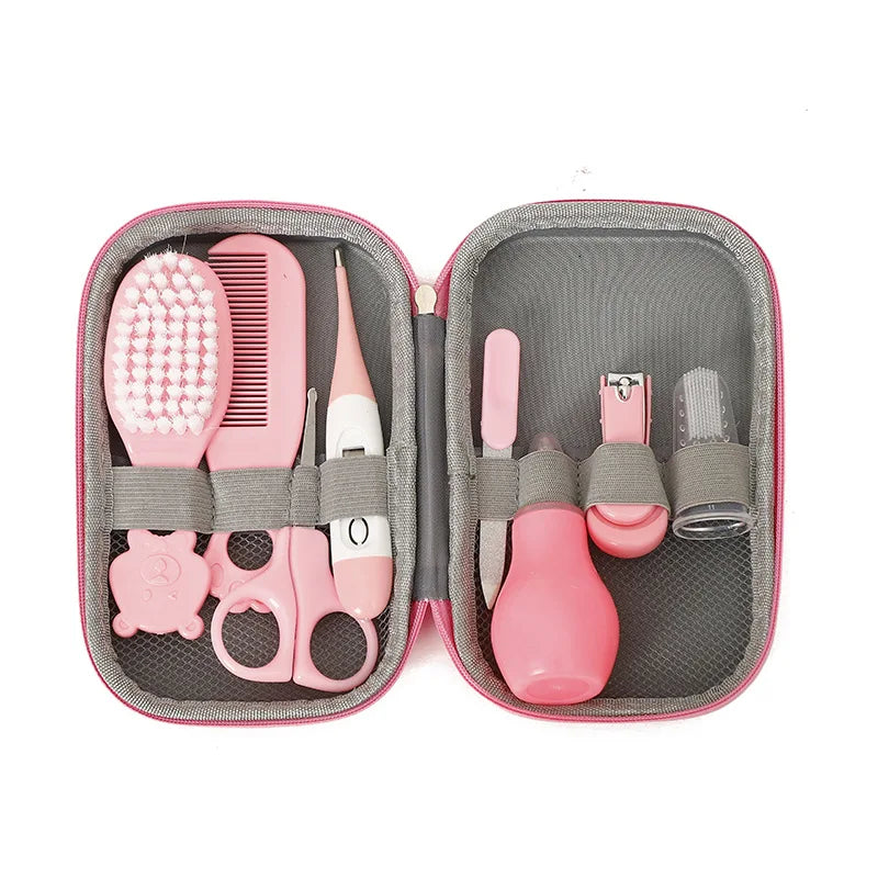 8PCS Baby Care Cleaning Set Nail Clippers Comb Head Massage Nasal Aspirator Thermometer Soft Bristle Brush Children Grooming Kit
