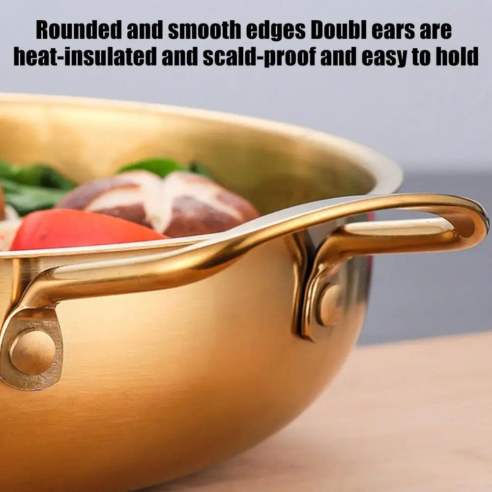Stainless Steel Instant Noodle Pot Single Person Small Dry Double Flat Pot Seafood Ear Gas Bottomed Household Soup Pot Hotp W4Q0