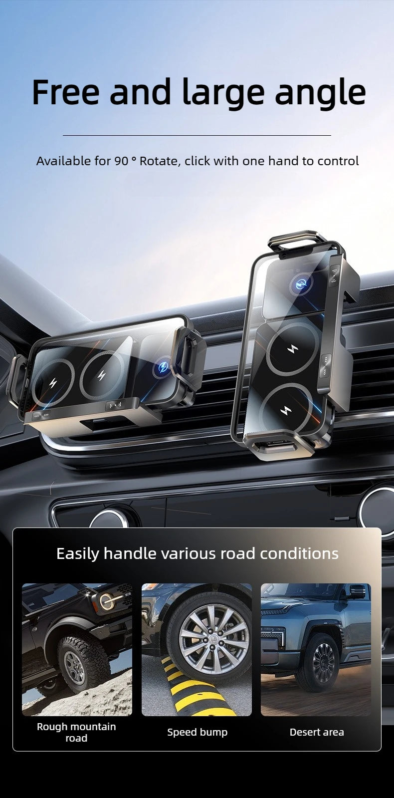 Dual Coil Foldable Car Wireless Charger Universal 90° Rotation Phone Mount Fast Clamping Rotation Fold Phone Car Charging Mount