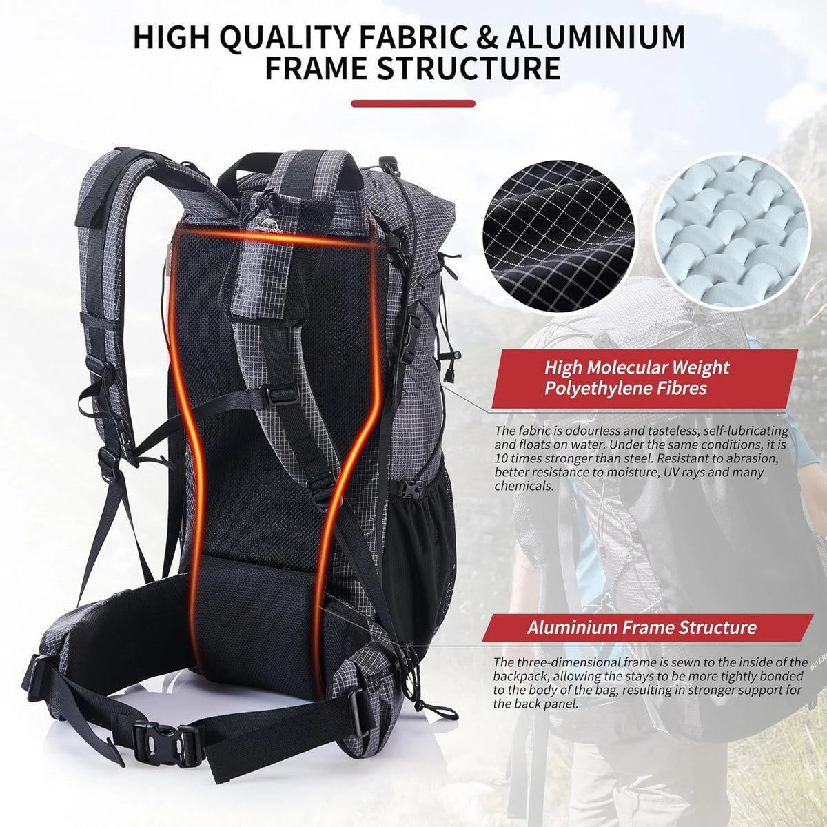 Naturehike Outdoor Mountain Backpack 60+5L Waterproof High Capacity Sports