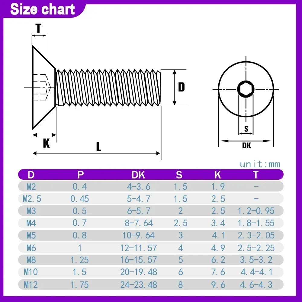 304 Stainless Steel DIN7991 Countersunk Head Hex Socket Screws