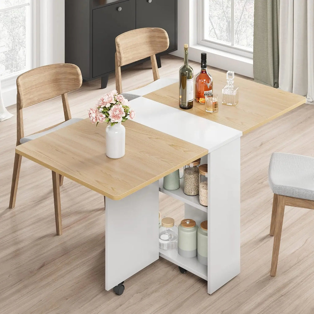 Garvee Modern Dining Tables with Drop Leaf 2 Storage