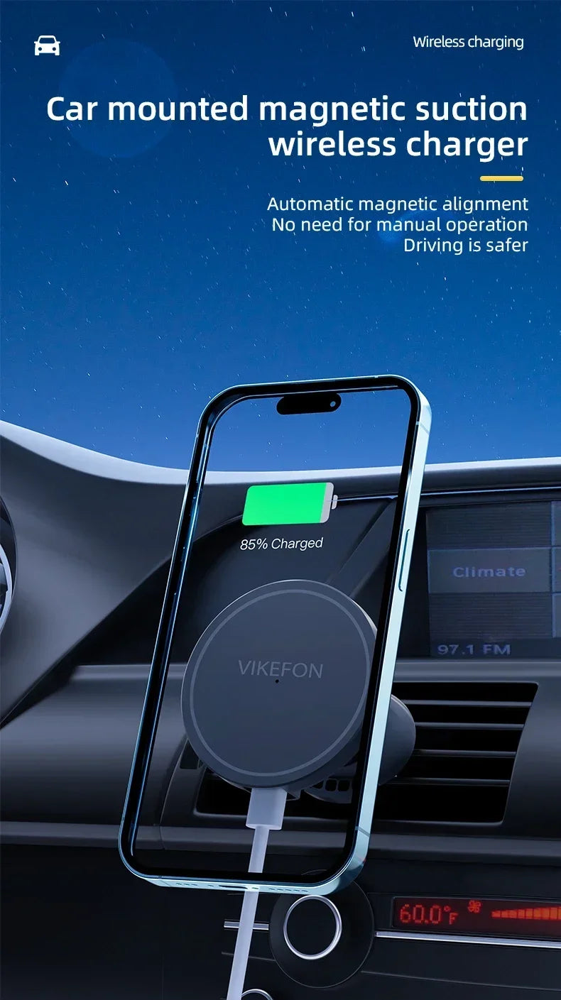 Magnetic Wireless Charger Air Vent in Car for Macsafe iPhone 12 13 14 15 16 Pro Max Magnet Phone Holder Fast Car Charging Stand