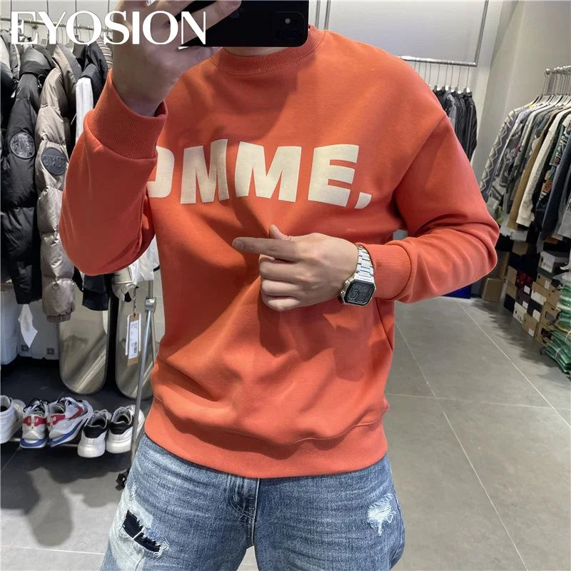 Long Sleeve Men's Pullover Hoodie Autumn Winter New Letter Printing Sweater Casual Harajuku Round Neck Plush Sweatshirt Top
