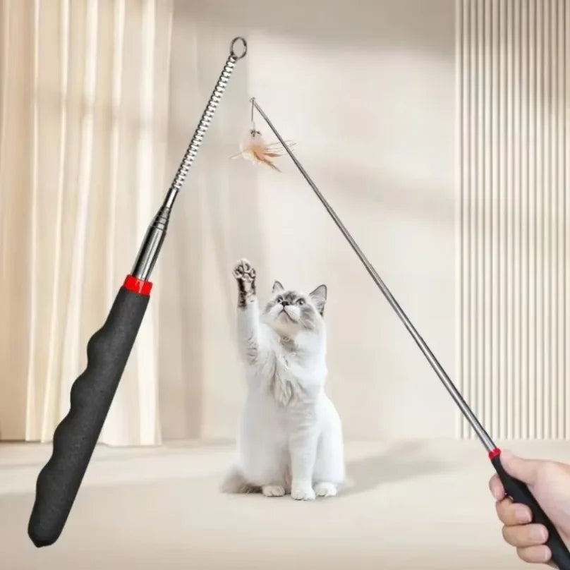 Durable Metal Retractable Cat Teaser Wand Plastic Long Interactive
