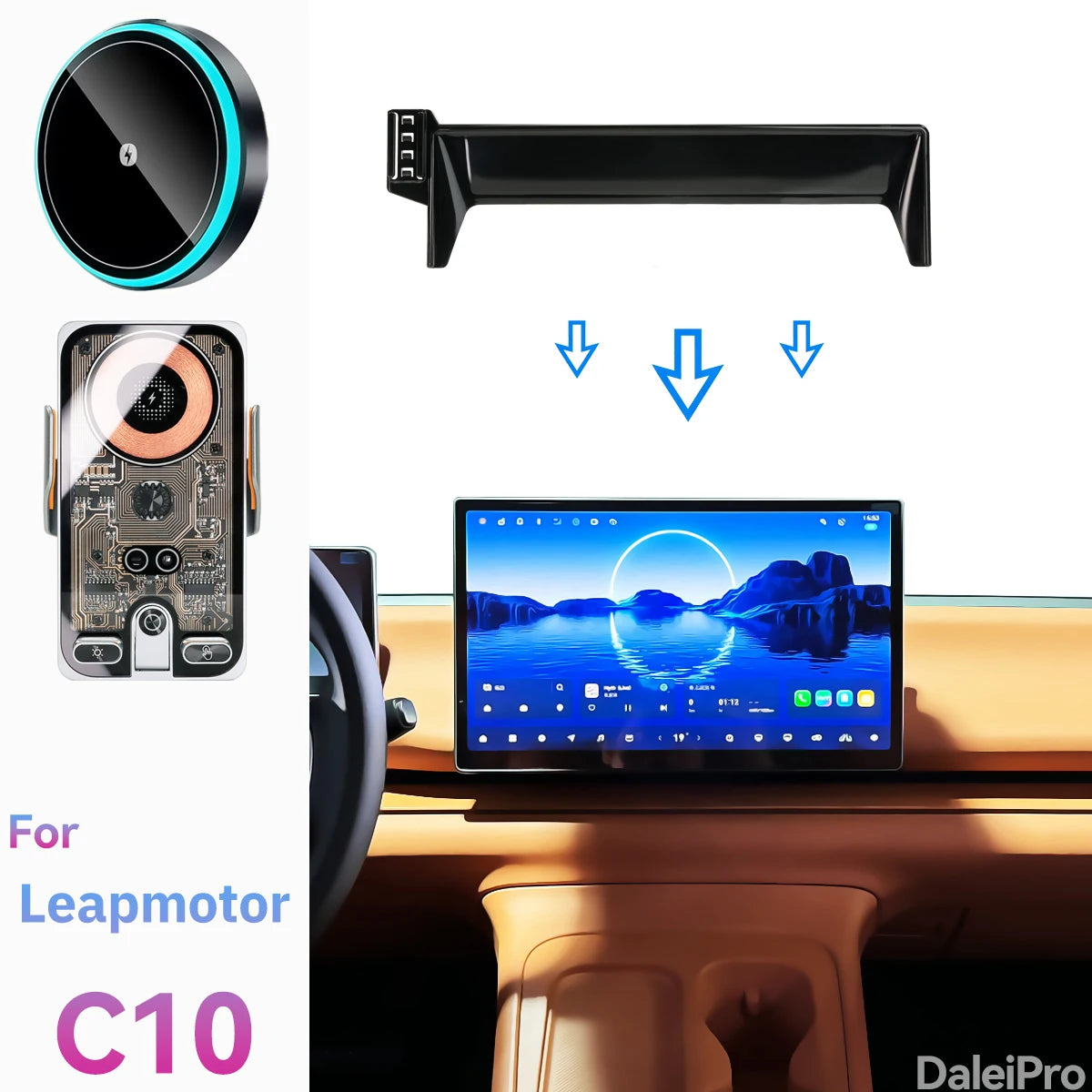 For 2024 2025 Leapmotor C10 Car Phone Holder Screen Fixed Clip Wireless Charger Phone Mount Qi Phone Charger Mounts Accessories