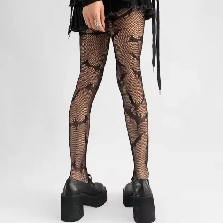 Halloween Pantyhose Bat Bodystocking Dating Role Playing Mesh Stockings Autumn Winter Hosiery Gothic Thigh High Tights for Women