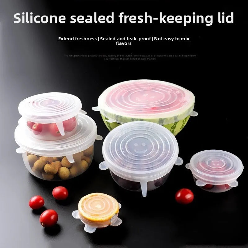 6pcs/set Food Grade Silicone Preservation Cover Reusable Airtight Food Universal Dish Stretch Round Lids For Kitchen Accessories