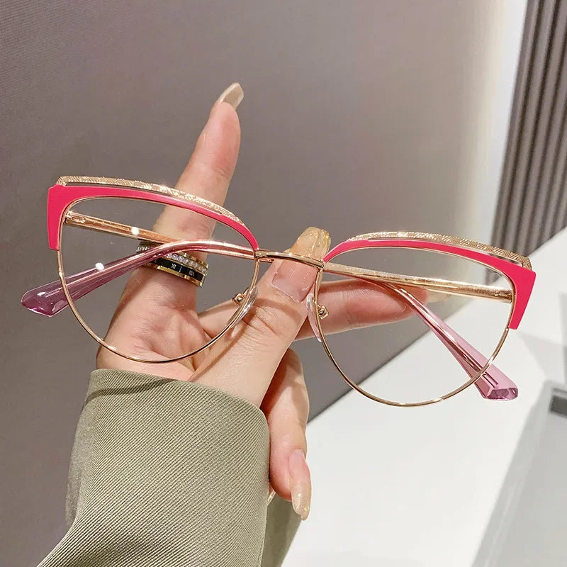 2024 Anti-blue Light Women Cat Eye Eyewear Luxury Metal Frame Oversized Optical Spectacle Eyeglasses Female Vintage Glasses