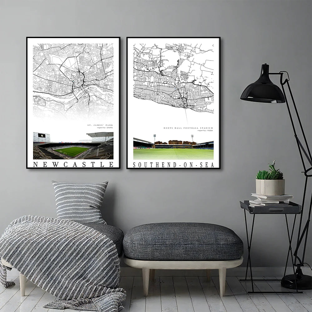 Football Poster Clubs Map Liverpool Manchester Football Stadium Poster Wall Art Canvas Painting for Living Room Home Decor