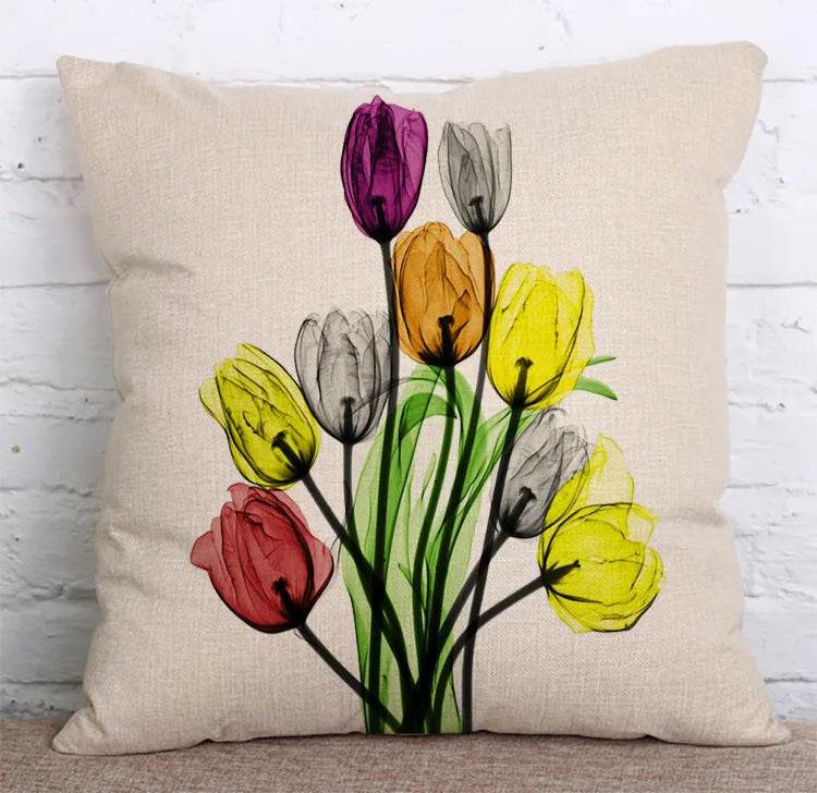 Colorful Flowers Printed Decorative Throw Pillow Floral Plant Cushion Cover Decoration Home Textile For Sofa Home