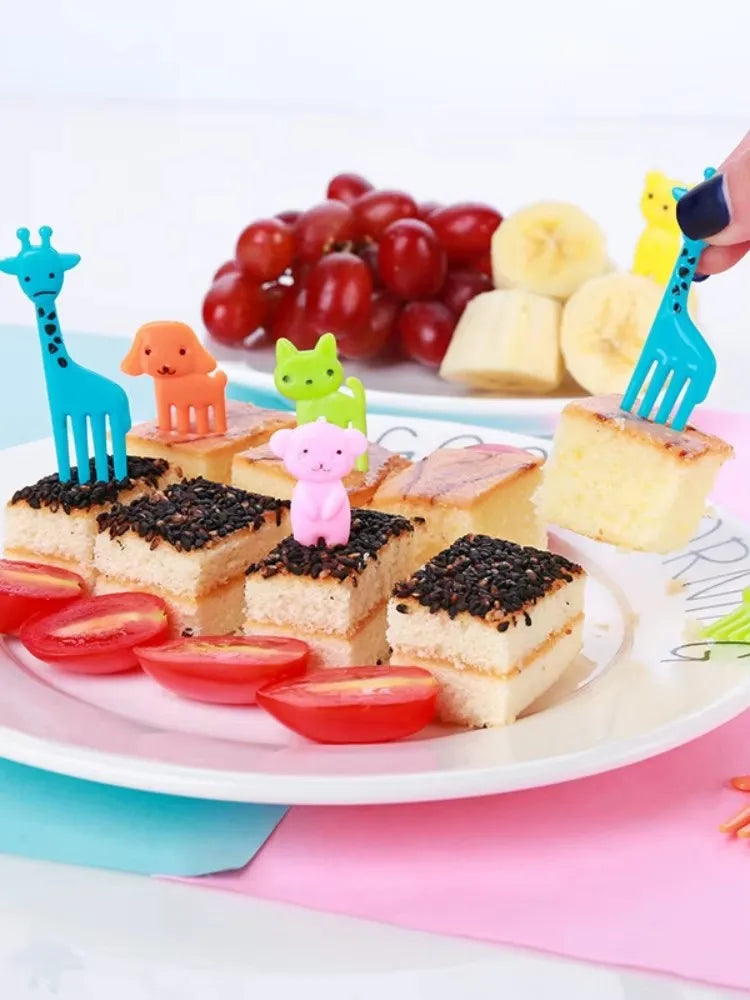 40PCS Fruit Fork Cartoon Kids Cake Fruit Toothpick Mini Animal Fork Food Grade Plastic Bento Lunch Bento Accessories Party Decor