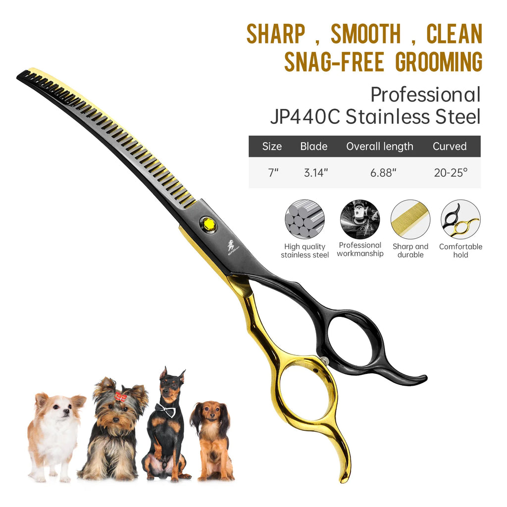 Grooming Scissors Japan Stainless 6.5" Professional Pet Scissors Curved Chunker Scissors for Groomer Bend Down Thinning Shears
