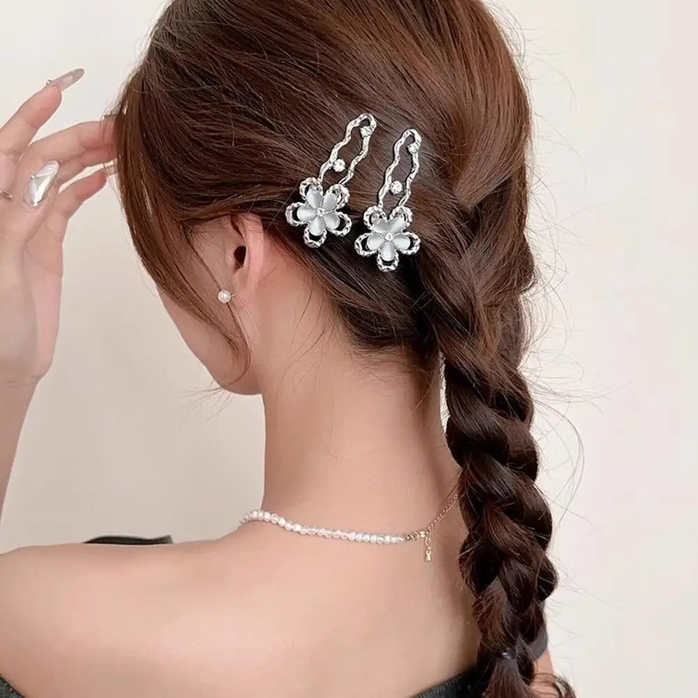 Y2K Girls Irregular Liquid Metal Hair Clip Butterfly Flower Cat