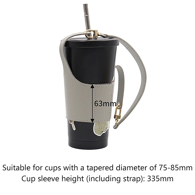 Portable Leather Cup Cover Pouch Water Bottle Sleeve Bag Leather Carrying Strap Insulating Cups Milk Tea Coffee Cups Accessories