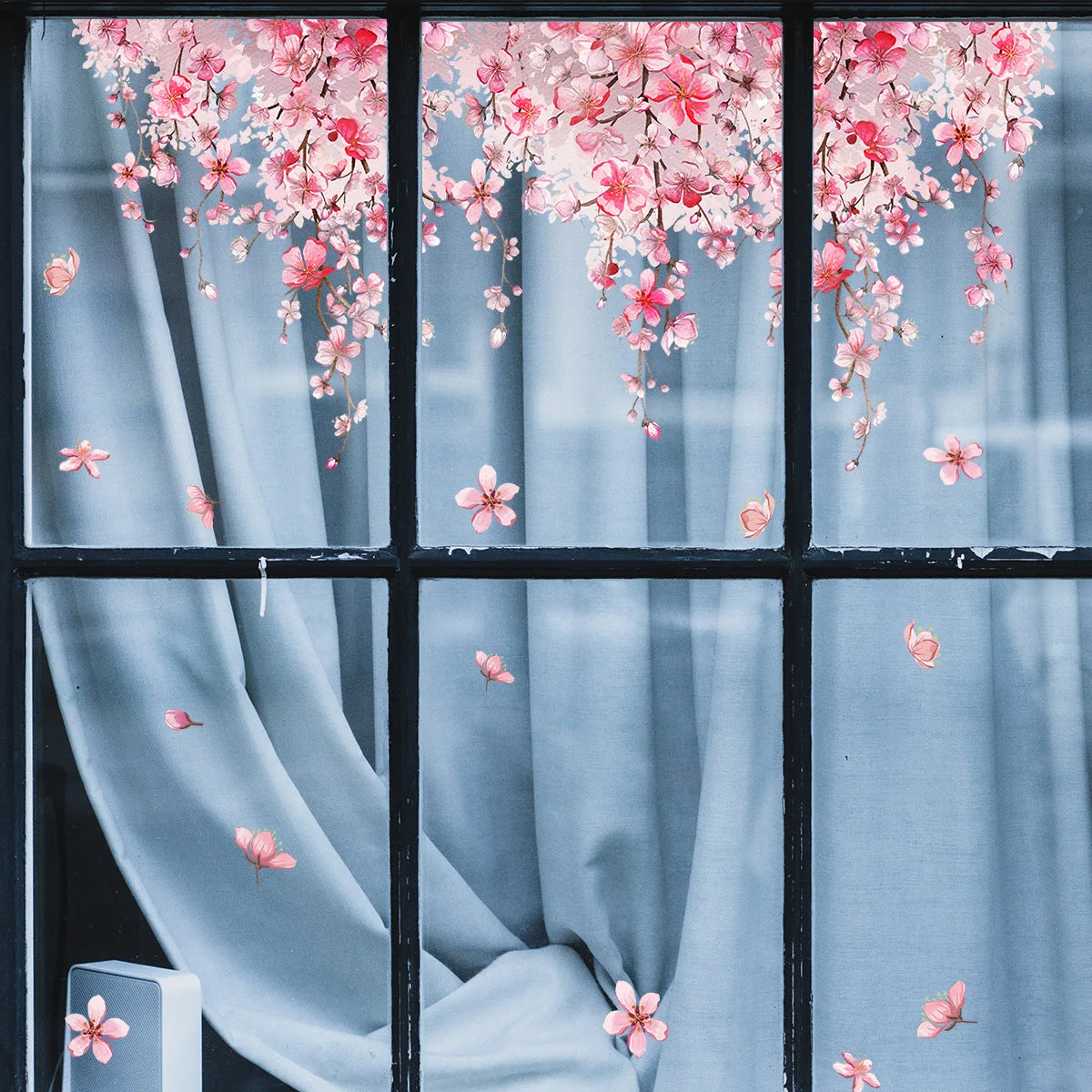 NEW 1 Set Pink Flower Static Window Stickers Diy Wallpaper Wall Sticker Decals Festival Home Decor Crafts Window Cling Sticker