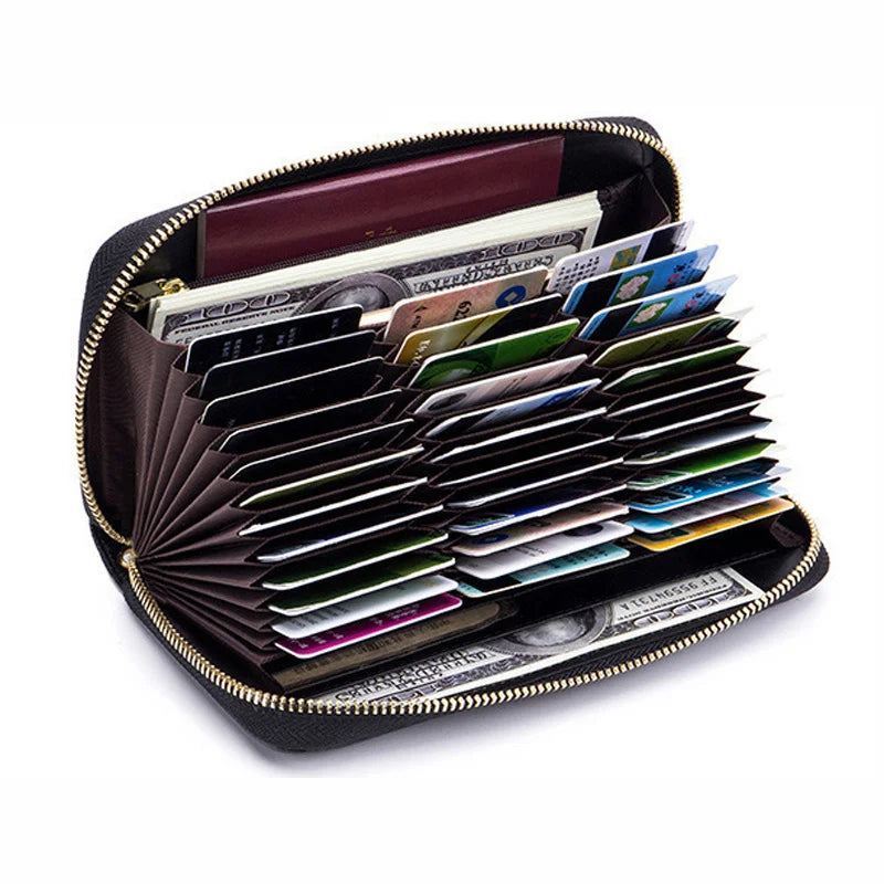 RFID Wallet for Women  Genuine Leather Female Travel Purse Zipper  Women's Wallet 36 Card Holder мини кошелек жен