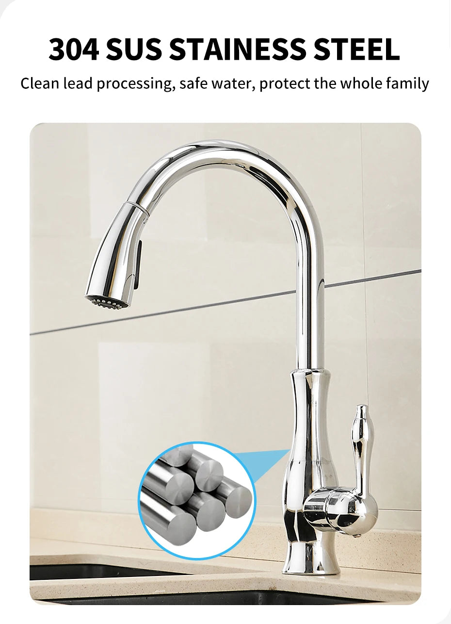 Kitchen Faucets Silver Single Handle Pull Out Kitchen Tap Single Hole Handle Swivel 360 Degree Water Mixer Tap Mixer Tap 866011