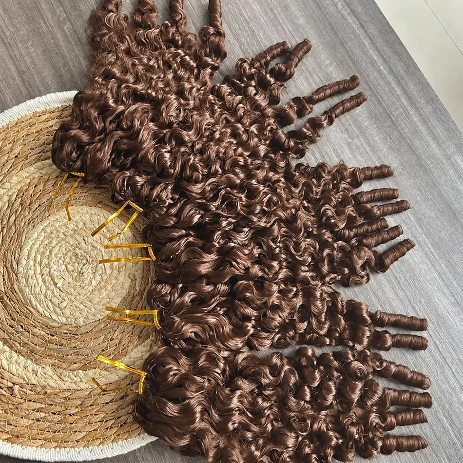 30 Inch Chocolate Brown Burmese Curly Human Hair Knotless Crochet
