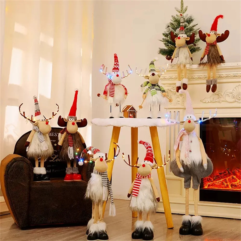 Christmas Large Standing Elk Dolls Navidad Figurine Ornaments With Lights Reindeer For Xmas Kid Gift 2023 New Year Home Decor