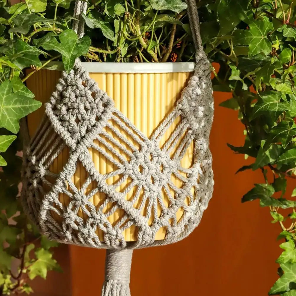 Macrame Plant Hanger Handmade Cotton Rope Hanging Basket Boho Style Planter Holder for Indoor & Outdoor Home Decor