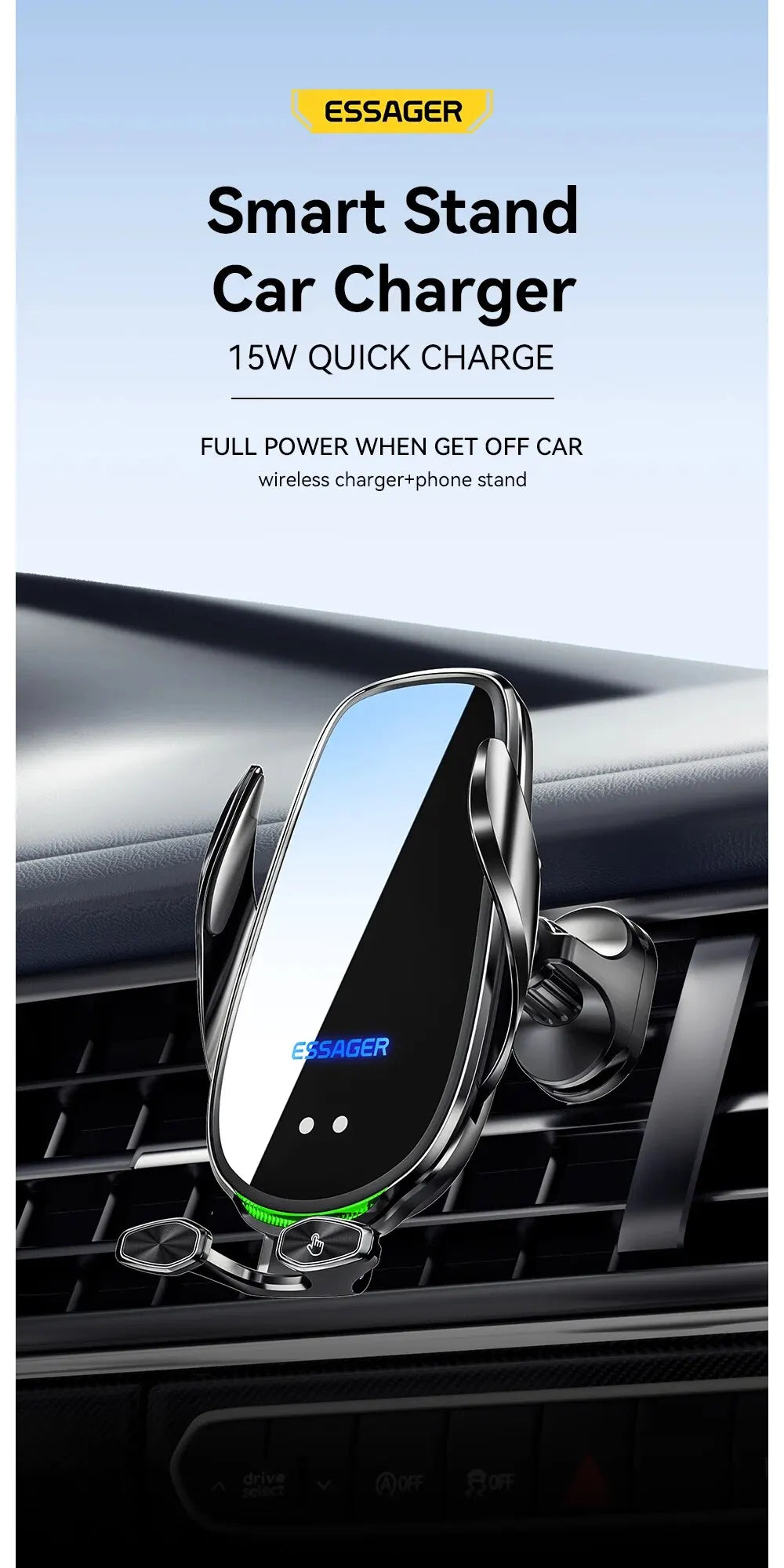 Essager 15W Car Wireless Charger Air Vent Mount For iPhone 14 13 12 Smart Wireless Charger Stand For Xiaomi Huawei Fast Charging