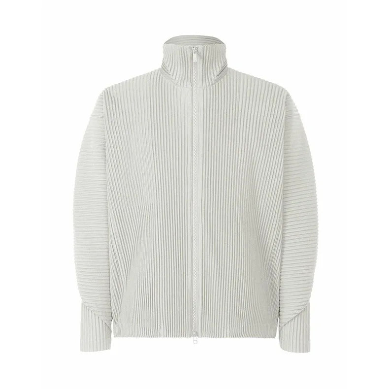 Miyake Men's Pleated Jacket Long Sleeve Standing Collar Fold Jacket Coat High Collar Zip Sweatshirt 2025 Spring Summer New Tops