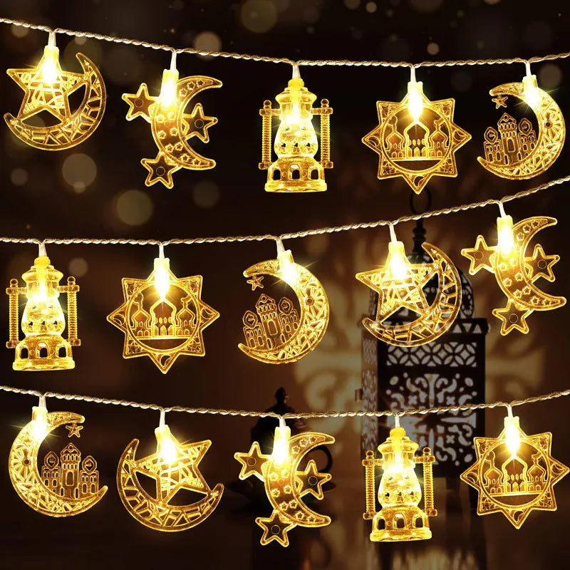 1.5M 10LED Gold EID Mubarak String Lights Moon Star Castle Pendant Light Ramadan Home Decoration 2026 Islam Muslim Party Decor