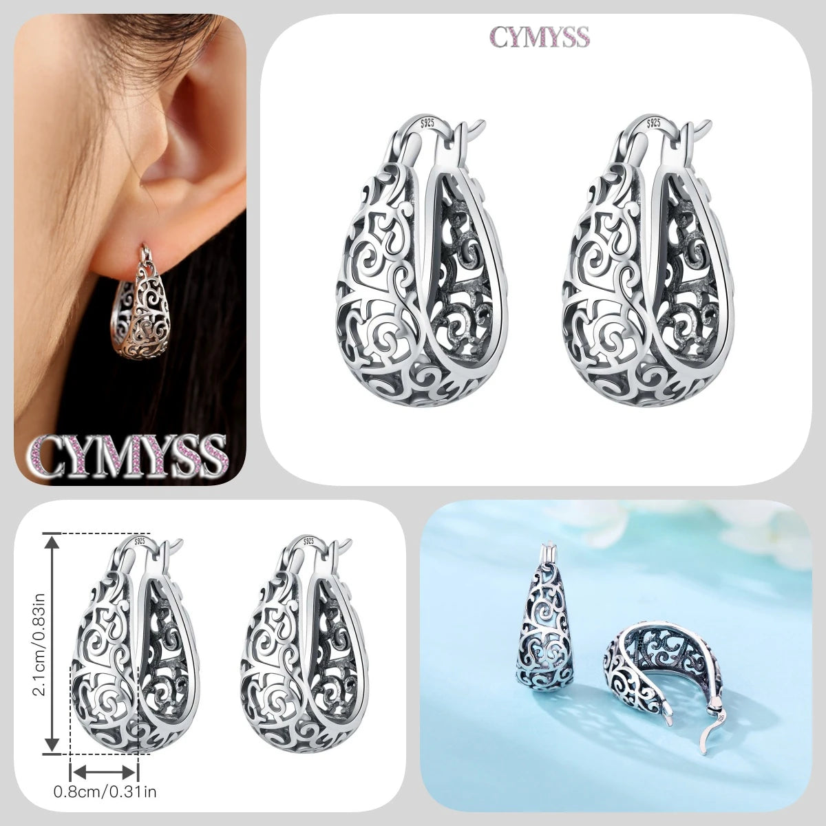 925 Sterling Silver Purple Flowers Plants Leaf Series Blue Iris