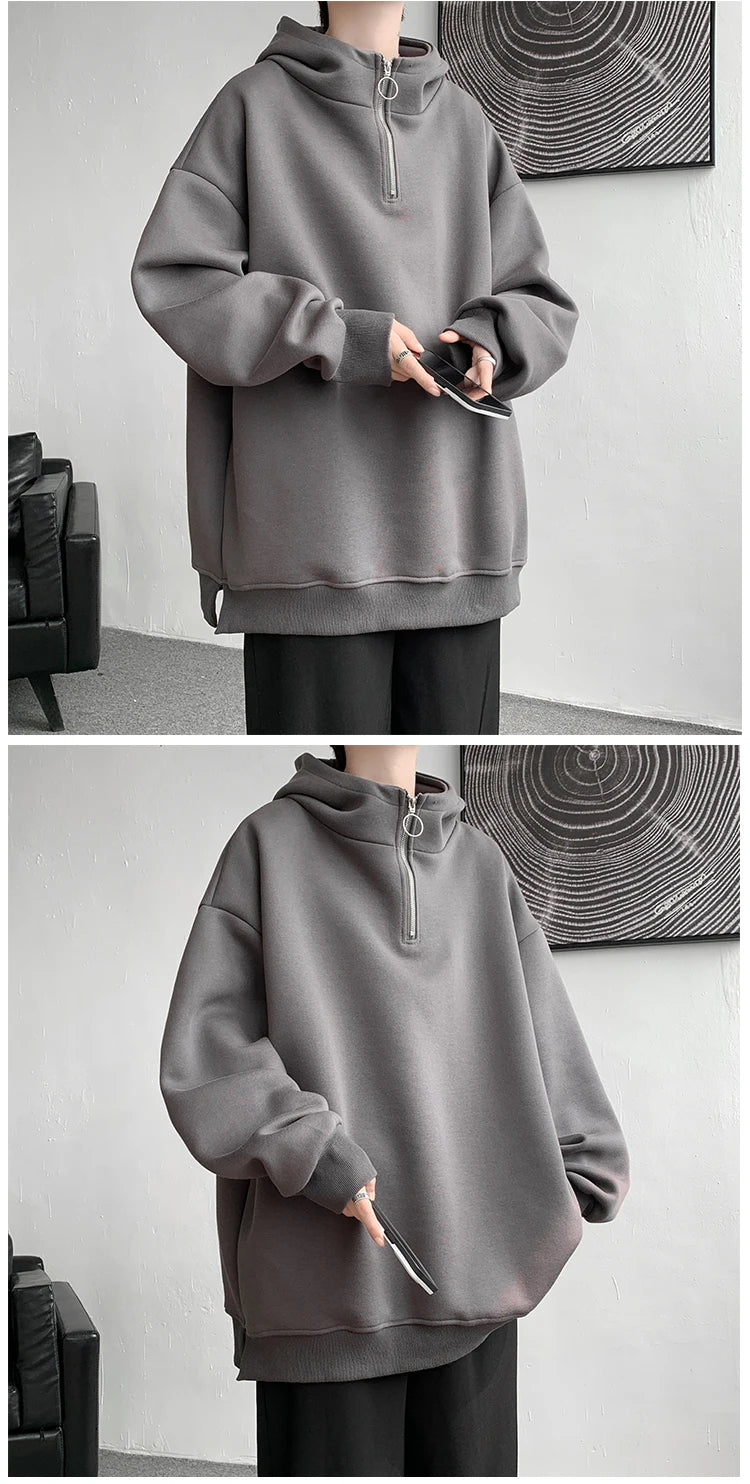Turtleneck Hoodie Zipper Pullovers Streetwear Hip Hop Hooded Sweatshirt Men Clothing Korean Couples Harajuku Coat