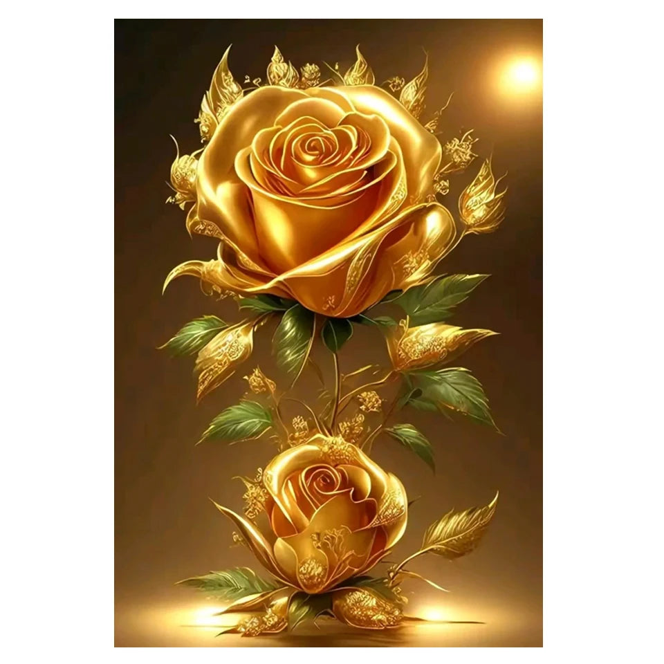 Fairy Dust AB Diy 5D Diamond Painting New Arrival 2024 Gold color Roses Full Mosaic Cross stitch Embroidery Flowers Home Decor