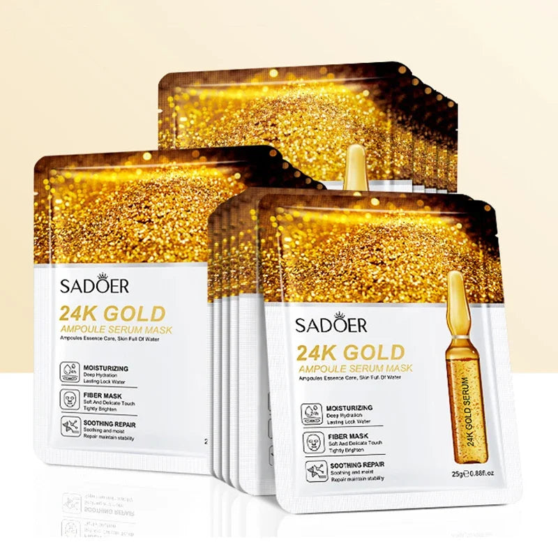15pcs 24K Gold Hyaluronic Acid Face Mask Facial Firming Moisturizing Anti Wrinkle Whitening Facial Masks Skin Care Products
