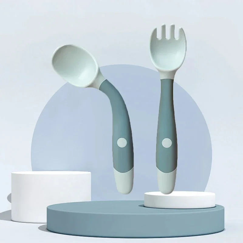 Bendable Silicone-Handle Baby Fork and Spoon Set