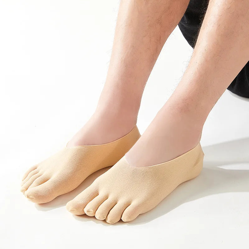 3 Pairs Men Invisible Toe Socks Thin Velvet Breathable Elastic Silicone Non-slip Five Finger Sock Comfortable Casual Slipper Sox