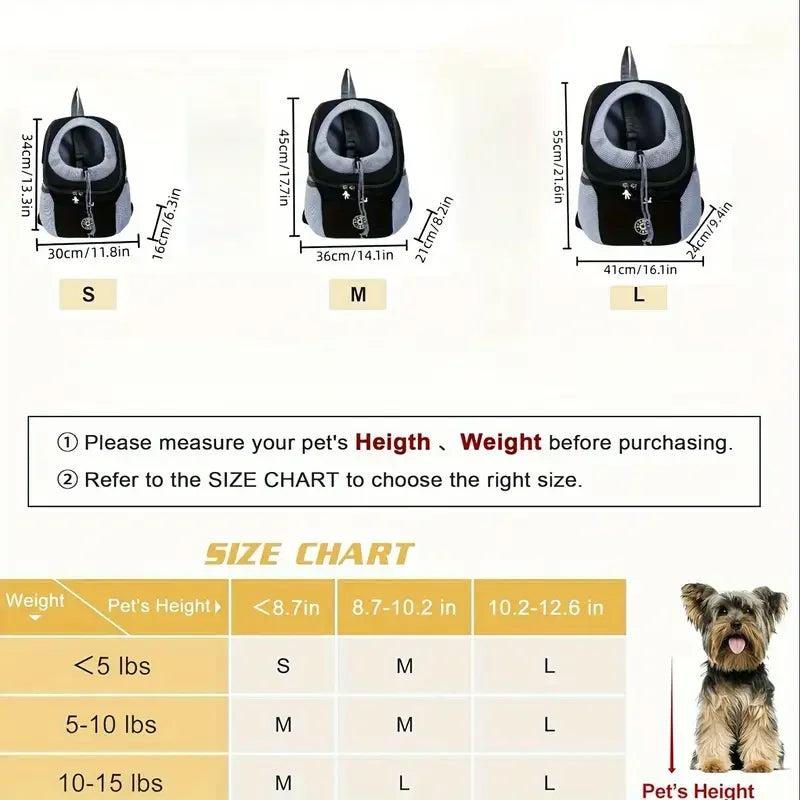 New Dog Pet Backpack Comfortable Carrier Travel Hiking Bag Front Pack Breathable Adjustable Straps for Small Medium Dogs Cats