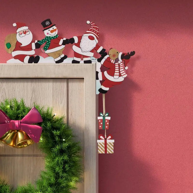 New#Wooden Christmas Door Frame Corner Decor With Santa Snowman Reindeer Design Hanging Gift Pendants For Home Xmas Decoration