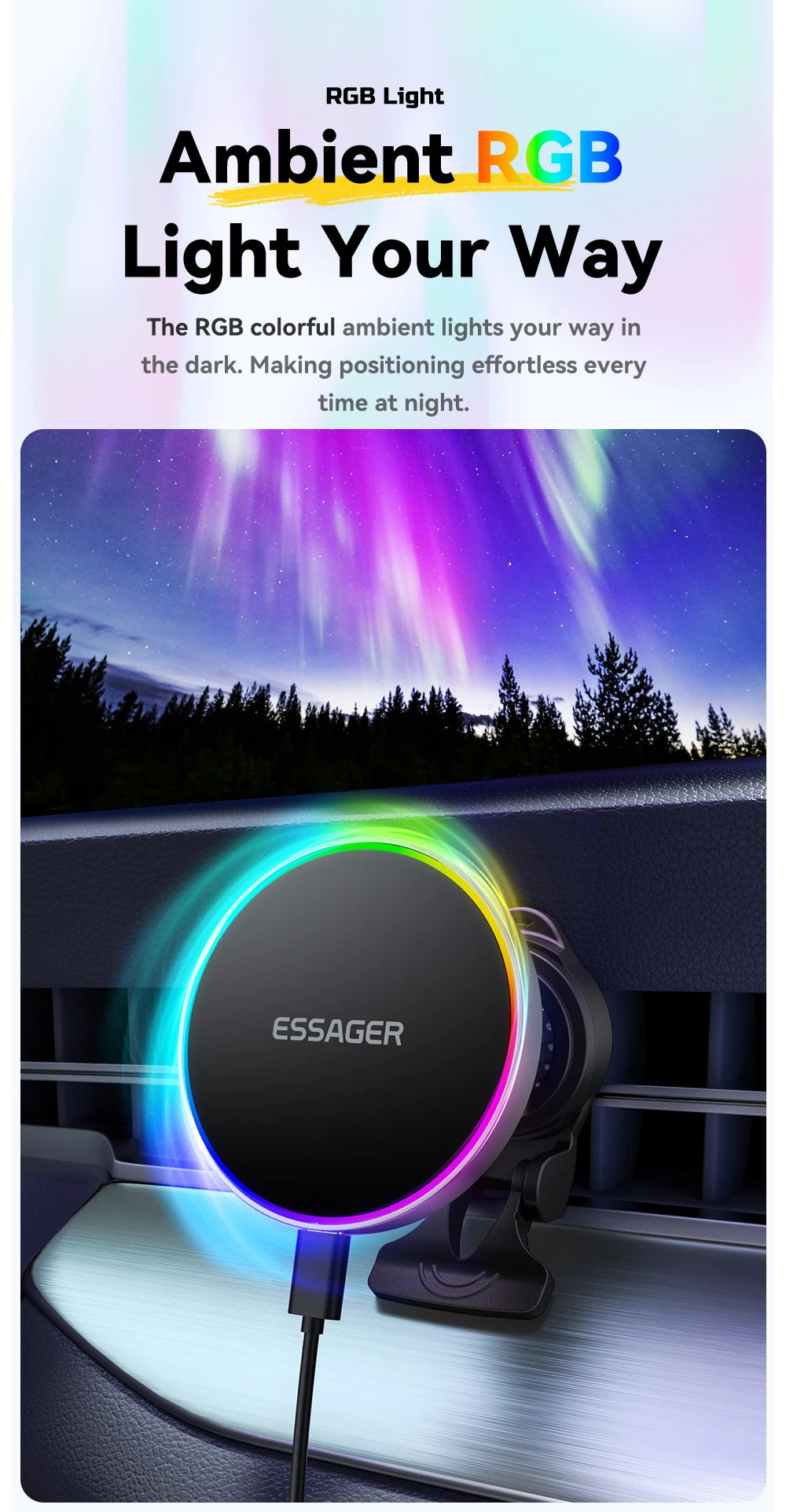 Essager 15W Car Charger Holder Adjustable 360 Degrees Fast Charging Magnetic Car Holder Wireless Charger For iPhone 16 15 14 Pro