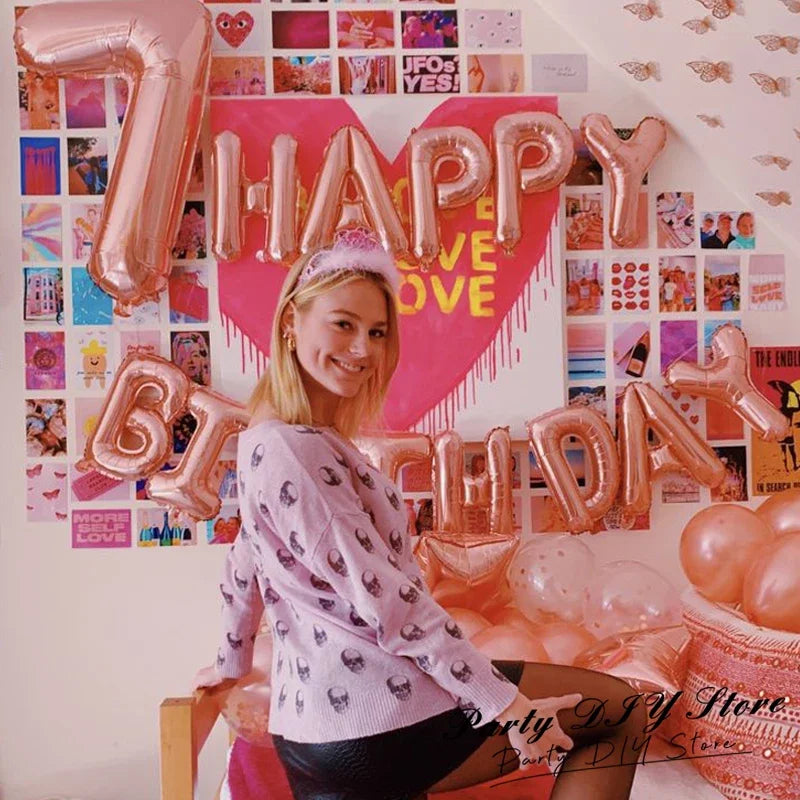 ATG 13pcs Rose Gold Birthday Balloon  Foil Letter Balloons Set Happy Birthday Decoration Caramel Color Globos Kids Party Supplie
