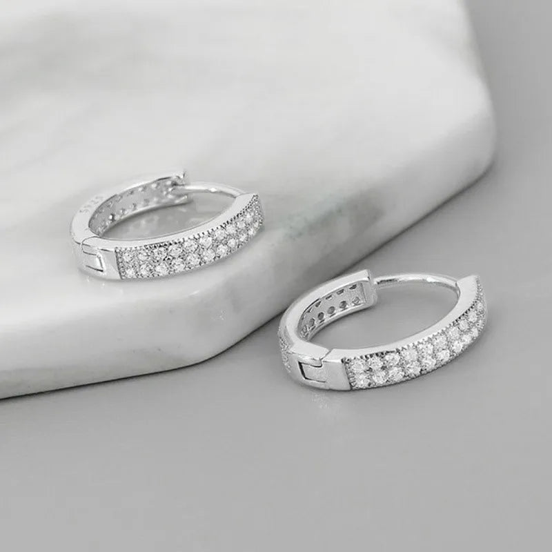 6/8/10/12mm Silver Color Double Row Zircon Hoop Earrings for Women