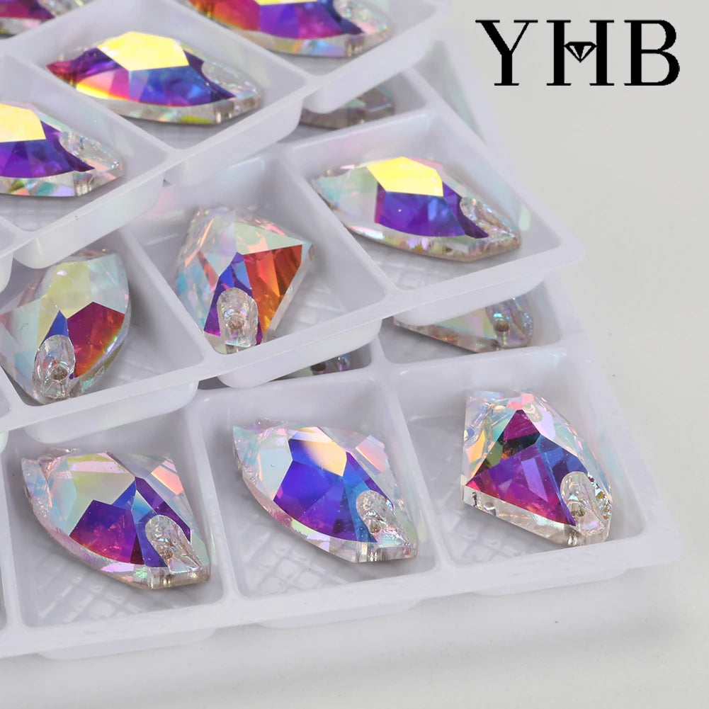 YHB Top Quality Galactic Axe Glass Crystal AB Moonlight Sewing Stones Flatback Sew on Rhinestones For Garment Clothes Bags